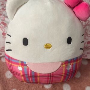 Squishmallow Official 10 Inch Hello Kitty Wearing Pink Plaid Shirt